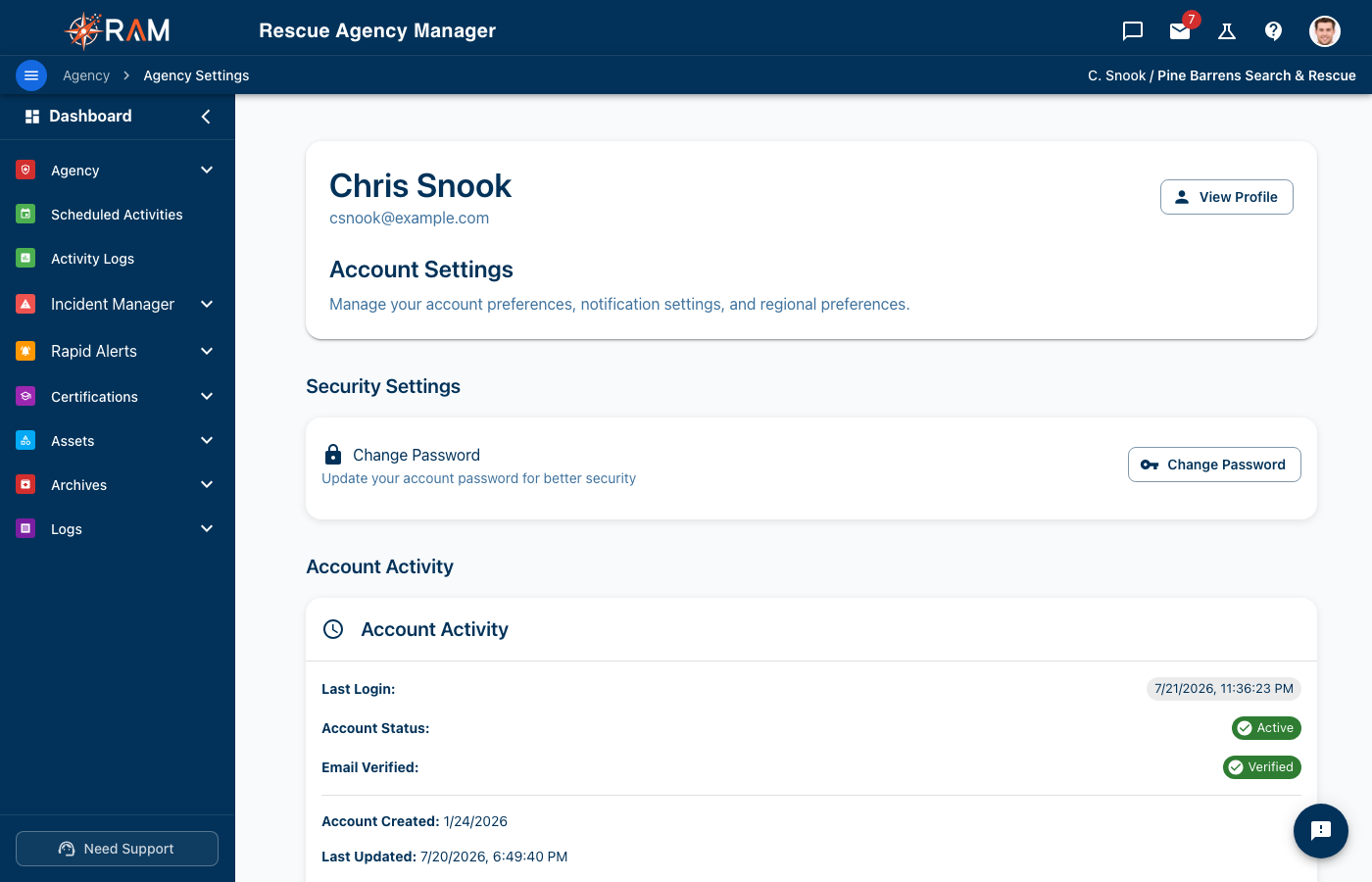 Account Settings Page
