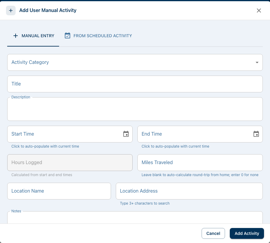 Add Activity Form