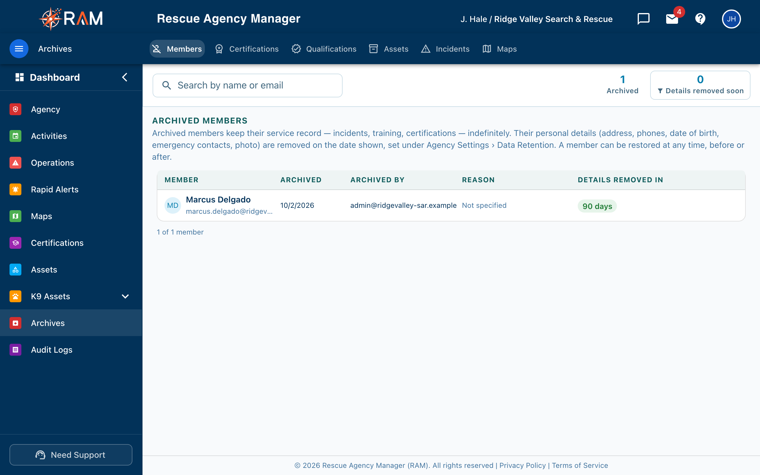 Archived Members tab in Archives