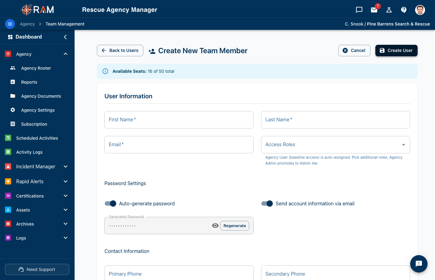 Create New Team Member