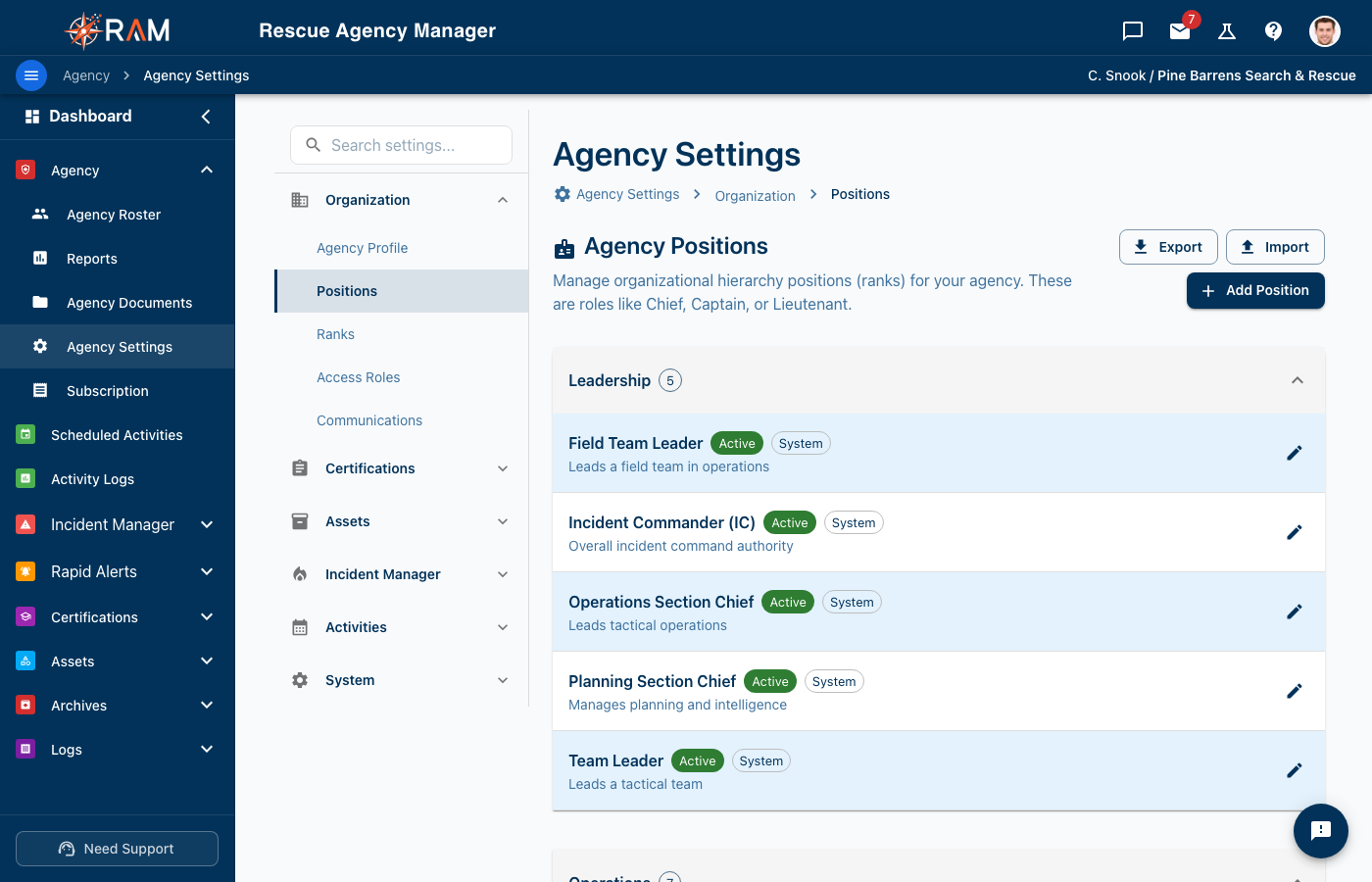 Agency Positions